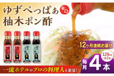 【全12回定期便】ゆずぺっぱぁ 辛口 120ml 柚木ポン酢 120ml 各2本 柚子 ゆず ポン酢 ゆずポン酢 ゆずポン 調味料 熊本 山都町【本田農園】[YDL037] 