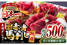 【全6回定期便】国内肥育 馬刺し 特選赤身 約500g 専用タレ付き 熊本 山都町 冷凍 馬肉 馬刺 ヘルシー 小分け【有限会社 丸重ミート】[YAK028] 