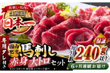 【全6回定期便】国内肥育 馬刺し 大トロ霜降り赤身セット 約240g以上保証 ( 大トロ霜降り 赤身 ) 専用タレ付き 熊本 山都町 冷凍 馬肉 馬刺 ヘルシー 小分け【有限会社 丸重ミート】[YAK030] 