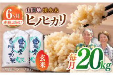【全6回定期便】山間地 湧水米 ヒノヒカリ 玄米 20kg コメ 米 こめ ひのひかり 定期便 米定期便 【「のん気・元気」百姓家】[YAL011] 