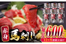 【全12回定期便】赤身 馬刺し 600g 熊本 冷凍 馬肉 馬刺し ヘルシー 【五右衛門フーズ】 [YBZ030]