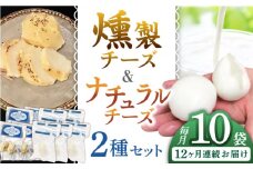 【全12回定期便】贅沢自家製チーズ2種セット（燻製ナチュラルチーズ5袋 サンモッツァ5袋） 山都町 熊本 くんせい つまみ スモーク 生乳 モッツァレラ セット 定期 【山の未来舎】 [YBV041]