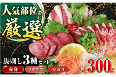 【数量限定】3種の馬刺しセット(赤身・フタエゴ・サガリ各100g) 計300g 馬刺し 馬刺 ばさし 食べ比べ セット 醤油つき ギフト 【山都町（阿蘇牧場）】 [YDF052]