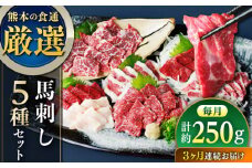【全3回定期便】馬刺し 5種 盛り合わせセット 5人前 約250g 熊本直送【株式会社Foody’s】 [YDX005]