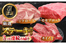 【全3回定期便】【GI認証】くまもとあか牛 食べ比べ B カイノミ リブロース 赤身モモブロック 【有限会社 三協畜産】 [YCG139]