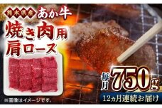 【全12回定期便】熊本県産 あか牛 焼肉用 肩ロース 750g【熊本県畜産農業協同組合】 [YAD024]