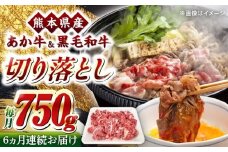 【全6回定期便】熊本県産 くまもと黒毛和牛 あか牛 ミックス 切り落とし 750g 牛肉【熊本県畜産農業協同組合】 [YAD037]
