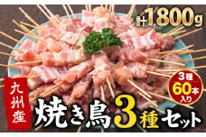 九州産焼き鳥3種セット串60本1800g（10本入×6パック） 焼鳥《30日以内に出荷予定(土日祝除く)》熊本県 葦北郡 津奈木町 ナンキューフーズ株式会社 鶏肉 豚肉 鶏モモ 豚バラ ネギマ やきとり