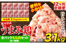 【12ヶ月定期便】 鶏肉 うまみ鶏 全パックもも肉セット(計1種類) 計3.1kg 若鶏 冷凍 小分け《お申込み月の翌月より出荷開始》