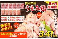 【6ヶ月定期便】 鶏肉 うまみ鶏 もも+むねハーフセット(計2種類) 計3.72kg 若鶏 冷凍 小分け《お申込み月の翌月より出荷開始》