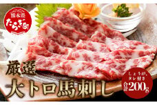 【霜降り】厳選 大トロ 馬刺し 200g ＜ 大トロ 100g×2 / 醤油 生姜 セット ＞ 霜降り ブロックでお届け 馬肉 冷凍 国産 熊本 030-0233