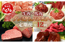 【定期便 12回】 牛肉・馬肉 豪華プレミアム 定期便 【くまもとあか牛 馬肉 黒毛和牛】ステーキ ・馬刺し・すき焼き・しゃぶしゃぶ・霜降り  【 毎月届く 1年 あか牛 牛肉 馬刺し ステーキ 本場 熊本県産 多良木町 定期配送 】 092-0015