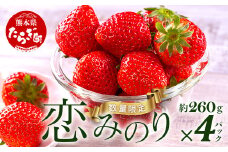 【旬】熊本県産 いちご【恋みのり】約260g×4パック   2025年1月～発送 ≪ 苺 イチゴ 数量限定 坂下農園 イチゴ 1040g 苺 フルーツ 果物 春 名産 熊本 多良木町 ビタミン 旬 先行予約 ≫103-0004