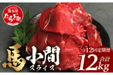 【 定期便 12回 】 熊本県 馬肉 小間スライス 1㎏（500g×2） × 12回 【 合計 12kg 】 【 大容量 本場 熊本県 馬肉 冷凍 真空 熊本 肥育 ヘルシー 赤身 肉 高栄養 肉 】041-0168