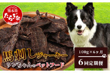 【定期便6回】ペット用 手作り 馬肉 ジャーキー 熊本加工 【100g×6回】 ドッグ フード ペット おやつ 食事 無添加 無香料 ヘルシー 高栄養 馬肉 ペット お肉専門店 熊本県 馬肉 国内加工 041-0511