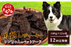 【定期便12回】ペット用 手作り 馬肉 ジャーキー 熊本加工 【100g×12回】 ドッグ フード ペット おやつ 食事 無添加 無香料 ヘルシー 高栄養 馬肉 ペット お肉専門店 1年 定期便 熊本県 馬肉 国内加工 041-0512