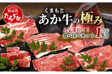 【エシカル和牛】あか牛の極み 人気部位 食べ比べセット【1kg】 ロース カタ モモ 角切り 焼肉 しゃぶしゃぶ すき焼き 熊本 あか牛 牛肉 赤身 和牛 国産 1キロ 033-0506