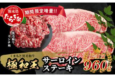 《2・3月発送 限定増量》【極 和王】 くまもと黒毛和牛 和王 サーロインステーキ 330g×2 + 黒毛和牛ミンチ300g (計960g) ブランド牛 最高級グレード 極み 上質 旨味 サーロイン ステーキ 冷凍 熊本県 113-0531