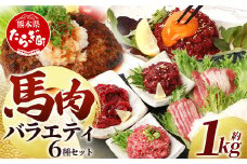 【9月発送】【馬刺し】 熊本 馬肉 バラエティー 6種 セット 約1.02kg ＜ 赤身 切り落とし コウネ ネギトロ ユッケ フタエゴ ハンバーグ タレ付き ＞ 熊本 国産 赤身 馬刺し 馬肉 ハンバーグ 小分け 031-0491-09