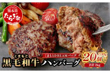 くまもと黒毛和牛 DREAMバーグ 100g×20個 【計2kg】 生 ハンバーグ 牛肉 100％ ブランド牛 黒毛 和牛 お弁当 熊本 上質 肉 惣菜 冷凍 小分け 熊本県 113-0541