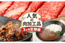 【定期便】3か月連続で届く！お肉と人気の肉加工品の定期便 合計約2.8kg 黒毛和牛 リブロース すき焼き用 400g あか牛 カレー 160g×4袋 レトルト 牛すじ 煮込み 180g×10パック