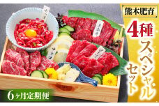 【6ヶ月定期便】純国産 馬刺し 4種スペシャルセット 計約200g×6回 約1.2kg 馬肉 お肉 肉 上赤身 霜降り 中トロ ロース ユッケ タレ 醤油 セット 食べ比べ 冷凍 熊本県 湯前町