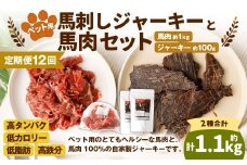 【12回定期便】ペット用馬肉 約1kg×1袋＋馬刺しジャーキー 約100g（約50g×2袋） 合計約13.2kg ペットフード 馬 肉 高タンパク 低カロリー
