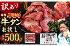 お試し【訳あり】塩味厚切り牛タン 500g 【通年】 厚切り 牛タン 肉 BBQ 焼肉 熊本県 水上村