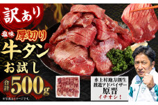 お試し【訳あり】塩味厚切り牛タン 500g 【通年】 厚切り 牛タン 肉 BBQ 焼肉 熊本県 水上村