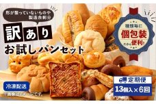【6回定期便】 訳ありお試しパンセット13個 パン 食パン 惣菜パン 菓子パン 詰め合わせ 朝ごはん おやつ 軽食 手作り てづくり 個包装