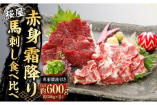 【桜屋】 赤身霜降り馬刺し食べ比べ（各300g） 計600g （専用醤油付き150ml×1本） 赤身 霜降り 馬刺 ばさし 馬肉 2種セット