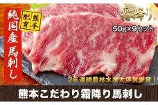 希少な純国産【熊本肥育】/2年連続農林水産大臣賞受賞の絶品馬刺し！熊本こだわり霜降り馬刺し450g【50g×9セット】タレ付き(10ml×5袋)《10月上旬-12月中旬頃出荷》