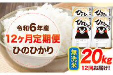 令和6年産 【12ヶ月定期便】 無洗米 ひのひかり 20kg 《お申し込み月の翌月から出荷開始》 熊本県産 無洗米 精米 ひの 送料無料 熊本県 山江村 SDGs 米 コメ こめ 国産