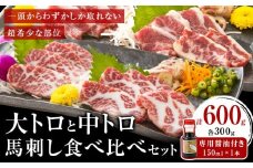 大トロ 中トロ 馬刺し 各300g 食べ比べ 計600g (専用醤油付き150ml×1本) 桜屋 《30日以内に出荷予定(土日祝除く)》 熊本県 山江村 送料無料 肉 馬肉 馬さし