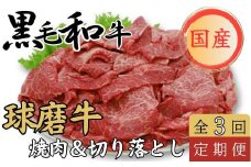 球磨牛 くまもと黒毛和牛 焼き肉・切落しセット【年3回発送】（肩ロース焼肉用500g モモ切落し900g【6月発送】モモ焼肉用700g バラ切落し700g【10月発送】ウデ焼肉用700g うす切り(切落し)850g【2月発送】