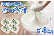 とろ～り食感!!球磨の恵みヨーグルト 砂糖不使用タイプ 1kg×4パック