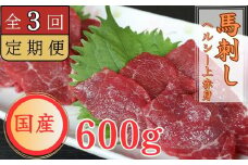【定期便3回】国産上赤身馬刺し 600g B02R3 醤油付き 馬刺し 赤身 国産（お届け時期：入金確認後30日前後）