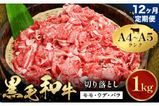 【12ヶ月定期便】黒毛和牛 切り落とし 小分け 1kg 定期便 A4～A5ランク 田中畜産 《お申込み翌月に出荷予定》 熊本県 苓北町 ミシュラン ビブグルマン 国産 肉 牛肉 黒毛 和牛 赤身 カレー 肉じゃが 牛丼 生姜焼き 炒めもの 煮込み 便利 使い勝手抜群 天草 産地直送