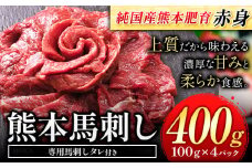 赤身馬刺し 400g【純国産熊本肥育】 たっぷり400g 約100g×4ブロック (タレ5ml×4袋) 生食用 冷凍《30日以内に出荷予定(土日祝除く)》