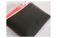 通帳ケース（バイカラー） ケース 雑貨 小物 ハンドメイド オレンジ 手断ち 手縫い ブラック 高級革 レザー T02034