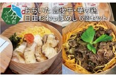 おおいた 豊後牛・華の鶏 日田杉わっぱめし 6個セット 牛肉 鶏肉 セット 豊後牛 華の鶏 わっぱめし 食べ比べ 大分県産 冷凍 とりめし A01114