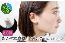 あこや本真珠イヤリング　真珠8.0mm　K14ホワイトゴールド アクセサリー ジュエリー パール イヤリング シンプル 上品 高品質 贈り物 天然 真珠 冠婚葬祭 レディース R14112