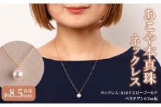 K18　あこや本真珠　パールネックレス　1珠　真珠8.5mm　イエローゴールド アクセサリー シンプル 贈り物 パール フォーマル ジュエリー 高品質 おしゃれ 真珠 ネックレス T04001