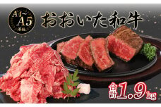 厳選A4～A5等級 おおいた和牛 1ポンドブロック・切り落としセット 合計約1.9kg  牛肉 和牛 赤身 霜降り 切り落としセット ステーキ 焼肉  大分県 ブロック肉 ローストビーフ A01127