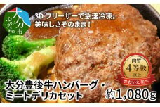 【お歳暮】3Dフリーザーで急速冷凍。美味しさそのまま！大分豊後牛ハンバーグ・ミートデリカセット 約1,080g 〈12月13日～20日内に発送〉大分 豊後牛 ハンバーグ ミートデリカセット 牛肉 レンジ 簡単調理 3Dフリーザー 急速冷凍 高級牛肉 A05052-O