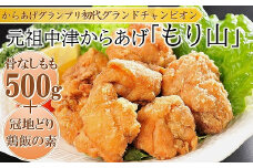 元祖 中津からあげ もり山 骨なし もも肉 500g・鶏めしの素 3合用×1袋 | お肉 肉 おにく にく 鶏 鶏肉 家庭調理 中津からあげ 唐揚げ からあげ から揚げ 冷凍 冷凍食品 お弁当 弁当 おかず お惣菜 惣菜 おつまみ 大分県 中津市