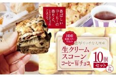 国産発酵バター仕込み濃厚リッチな九州産生クリームスコーン コーヒーＷチョコ10個セット  | お菓子 菓子 おかし 洋菓子 焼き菓子 イギリス菓子 コーヒースコーン チョコスコーン コーヒー チョコ おやつ デザート スイーツ 手作り ティータイム アフタヌーンティー 大分県 中津市