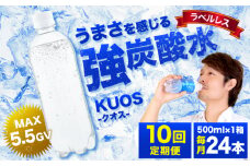 【全10回定期便】強炭酸水クオス プレーン ラベルレス 500ml×24本 炭酸水 たんさんすい 水 飲料水 みず 強炭酸 ラベルレス 日田市 / 株式会社OTOGINO[AREF055]