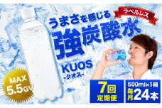 【全7回定期便】強炭酸水クオス プレーン ラベルレス 炭酸水 たんさんすい 水 飲料水 みず 強炭酸 ラベルレス 500ml×24本 日田市 / 株式会社OTOGINO[AREF061]