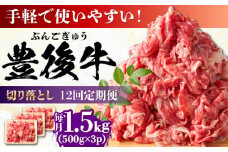 【全12回定期便】【たっぷりお得！】おおいた豊後牛 牛肉 切り落とし 1.5kg (500g×3) 日田市 / 株式会社MEAT PLUS 牛肉 おおいた豊後牛 おおいた 豊後牛 黒毛和牛 赤身 薄切り 切り落とし 和牛 [AREI052]